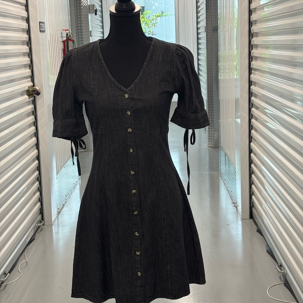Denham Chic Black Button-Front Mini Dress